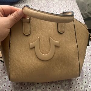 True Religion Beige Mini Top-Handle Bag with Signature Logo